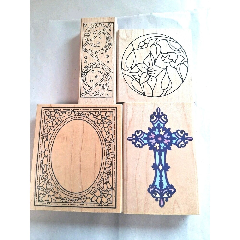 Set Of 4 Stained Glass Style Cross  Rubber Stamps Scrapbooking Crafting